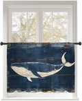 Sheer Curtains 54 Inch Length, Summer Whale Blue Semi Sheer Curtains Light Filtering Window Treatment, Coastal Ocean Vintage Wooden Grain Privacy Voile Drapes for Living Room Bedroom 52x54 Inch
