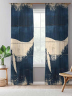 Sheer Curtains 96 Inches Long, Ocean Whale Blue Semi Sheer Curtains Light Filtering Window Treatment, Summer Coastal Vintage Wood Grain Privacy Voile Drapes for Living Room Bedroom 52x96 Inch
