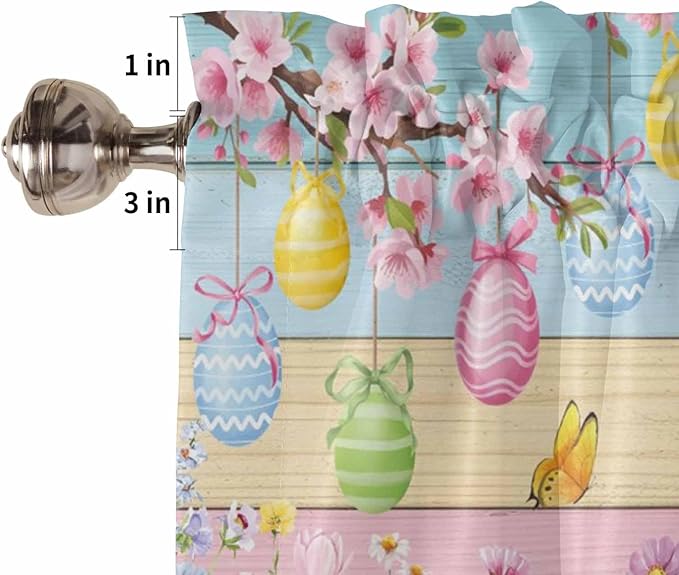 Colorful Easter Kitchen Curtains 54 Inches length, Spring Watercolor Bunny Egg Flower Wood Grain Window Treatment Curtain Drapes, Thermal Insulated Drapes for Basement Hotel RV, 42"x54", 2 Panels