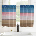 Blue Pink Brown Gradient Wood Grain Window Valance Curtains, Vintage Wood Board Light Filtering Kitchen Valance with 3-inch Rod Pocket for Living Room Bathroom Bedroom,2 Panel,42x45In