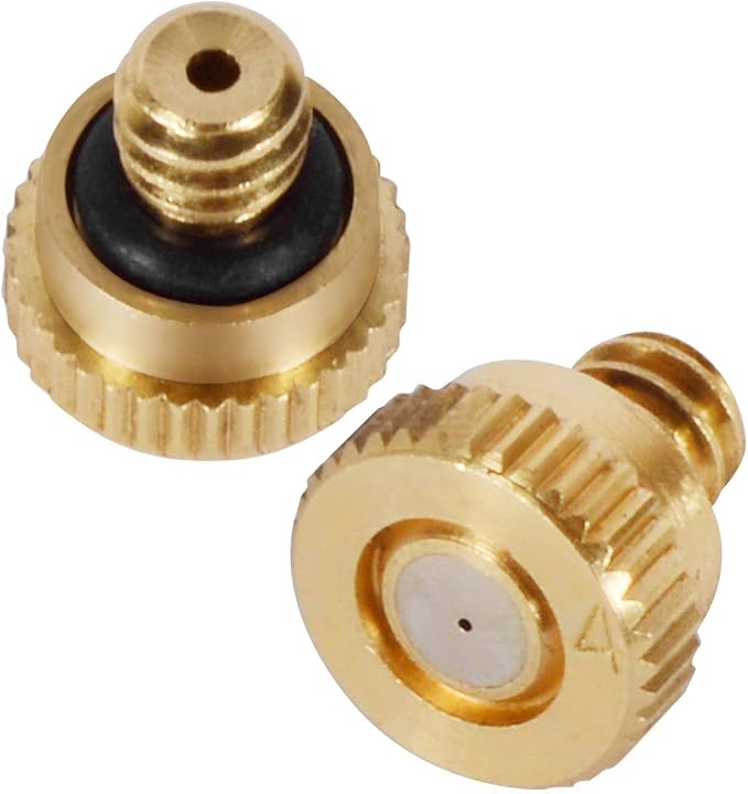 KUWAN 0.016" Orifice (0.4mm) Thread UNC 10/24 Brass Misting Nozzles Low Pressure Atomizing Misting Sprayer Water Hose Nozzle for Greenhouse, Landscaping, Outdoor Cooling Mister System (5PCS)