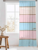 Sheer Curtains 108 Inches Long, Pink Blue Wood Grain Semi Sheer Curtains Light Filtering Window Treatment, Farmhouse Country Shabby Striped Privacy Voile Drapes for Living Room Bedroom 52x108 Inch