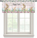 Easter Sheer Valances for Windows 42"x12", Light Filtering Kitchen Curtains Valance, Spring Watercolor Bunny Eggs Flower Leaf Pink Plaid Rod Pocket Chiffon Curtains for Living Room Bedroom Cafe