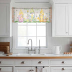 Easter Sheer Valances for Windows 42"x12", Light Filtering Kitchen Curtains Valance, Rustic Gnomes Duck Floral Colorful Eggs Wooden Grain Rod Pocket Chiffon Curtains for Living Room Bedroom Cafe