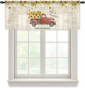 Farmhouses Sunflowers Sheer Valance Curtains, Retro Floral Leaves Red Truck Vintage Light Filtering Kitchen Valances Rod Pocket Voile Curtain Window Treatment for Bedroom/Living Room/Basement 54Wx18L