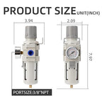 Industrial Air Compressor Filter Regulator Combo 3/8" NPT 0-150 PSI w/Semi-Auto Drain,5 Micron Water Separator for Pneumatic Tools