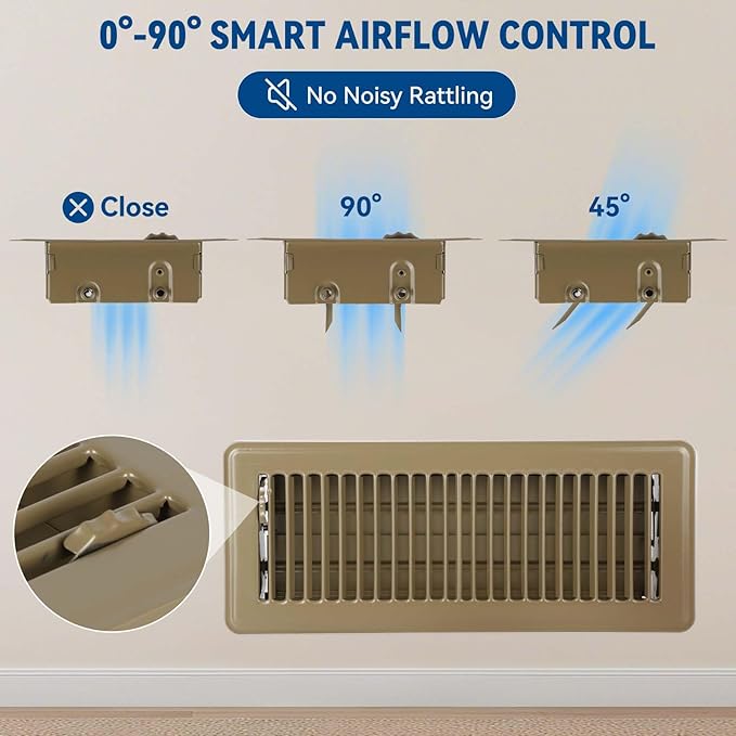 4" x 12" Floor Register Vent Covers 2-Pack, Walkable Powder-Coated Metal Vent Covers with Adjustable Airflow, Curved Safe Edges for Floor/Wall, Brown