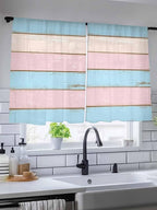 Sheer Curtains 54 Inch Length, Pink Blue Wood Grain Semi Sheer Curtains Light Filtering Window Treatment, Farmhouse Country Shabby Striped Privacy Voile Drapes for Living Room Bedroom 52x54 Inch