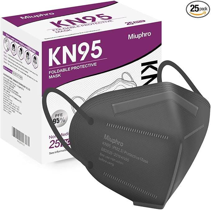 Miuphro KN95 Face Mask, 5-Layer Design Cup Dust Safety KN95 Masks 25 Pack, Gray