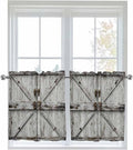 Vintage Gate Half Window Curtains 24 Inches Long, Farmhouse Wooden Grain Shabby Chic Door Window Treatment Curtain Drapes, Short Curtains Tiers for Kitchen Over Sink, 27.5"x24", 2 Panels