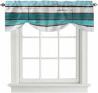 Turquoise Teal Tie Up Valance Curtains for Windows, Kitchen Curtains Window Shades, Farmhouse Retro Ombre Wooden Grain Light Filtering Roman Curtain Valances for Bedroom/Bathroom/Cafe 42"x12"