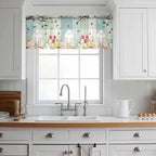 Easter Sheer Valances for Windows 54"x18", Light Filtering Kitchen Curtains Valance, Spring Watercolor Eggs Country Tulip Wooden Grain Rod Pocket Chiffon Curtains for Living Room Bedroom Cafe