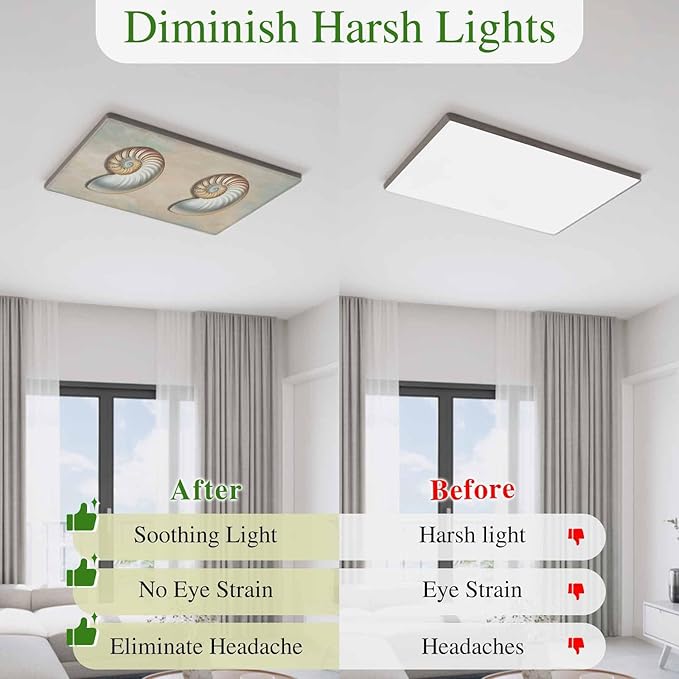 Fluorescent Light Covers for Ceiling Lights Shell Conch Magnetic Light Filters 4 Pack 4x2 ft Vintage Ocean Marine Life Ceiling Lights Cover for Classroom Office School Home Drop Lamp Decor