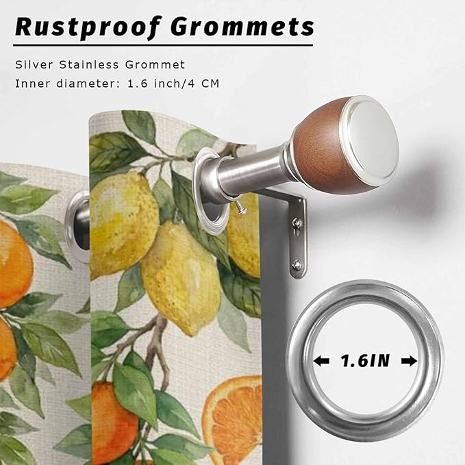 Lemons Yellow Orange Summer Plant Linen Outdoor Curtains for Patio Waterproof Outside Curtains with Grommet Top Weatherproof Curtain for Cabana Pergola Gazebo, 1 Panel, 54" W x 108" L