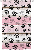 Sheer Curtains 108 Inches Long, Pink Beige Paw Print Semi Sheer Curtains Light Filtering Window Treatment, Vintage Farmhouse Country Wooden Grain Privacy Voile Drapes for Living Room 52x108 Inch
