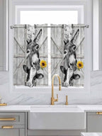 Grey Farmhouse Kitchen Curtains 54 Inches Length, Vintage Sunflowers Animals Printed Window Treatment Curtain Drapes, Decorative Window Curtains for Bedroom Cafe, 52"x54", 2 Panels