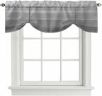 Grey Ombre Wooden Tie Up Valance Curtains for Windows, Kitchen Curtains Window Shades, Farmhouse Retro Gray Wood Gradient Light Filtering Roman Curtain Valances for Bedroom/Bathroom/Cafe 54"x18"