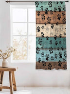 Sheer Curtains 72 Inches Long, Green Brown Paw Print Semi Sheer Curtains Light Filtering Window Treatment, Vintage Farmhouse Country Wooden Grain Privacy Voile Drapes for Living Room 52x72 Inch