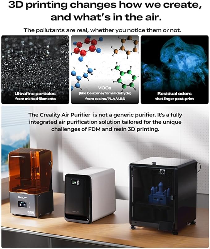 Creality Air Purifier for Resin 3D Printer, Smoke Purifier with 360°All-Round Purification 250m³/h Turbo Airflow Real-Time PM2.5 Display-Resin Version