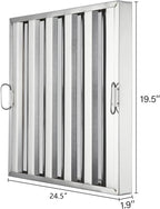 19.5 in x24.5 in Commercial Hood Filters - 430 Stainless Steel 5-Groove Baffle Filters for Restaurant Kitchen Exhaust Hoods Pack of 6