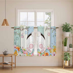 Easter Kitchen Curtains 54 Inch Long 2 Panel Set,Rod Pocket Window Curtains Panels,Spring Watercolor Bunny Eggs Wood Grain Teal Blue Light Filtering Drapery Draperies for Bathroom Bedroom 52"W x 54"L