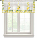 Lemon Dwarfs Sheer Valance Curtains, Gnome Green Leaf Wood Striped Yellow Plaid Light Filtering Kitchen Valances Rod Pocket Voile Curtain Window Treatment for Bedroom/Living Room/Basement 42Wx12L