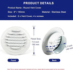 6 Inch White Soffit Vent Covers,LouanXpert Stainless Steel Round Air Vent Covers with Built-in Fine Mesh for Garage, Apartment,Office (150mm - 2PCS)
