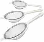 LemonRoad Set of 3 Stainless Steel Mesh Strainer 304 Fine Mesh Filters with Ergonomic Handles and Hanging Ears for Oil Filter Skimming Grease and Foam(White)