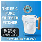 Epic Water Filters Pure Filter Pitchers for Drinking Water, 10 Cup 150 Gallon Filter, Tritan BPA Free, Removes Fluoride, Chlorine, Lead, Forever Chemicals (White & Bamboo)