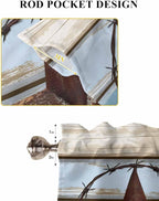 Vintage Western Star on Wood Grain Window Valance Curtains, Retro Wooden Texture Light Filtering Kitchen Valance with 3-inch Rod Pocket for Living Room Bathroom Bedroom,2 Panel,52x54In