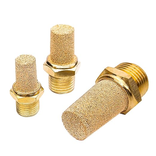 Beduan 3 Pcs Pneumatic Brass Exhaust Muffler Filter, 3/8" Male Thread Hex Sintered Silencer Air Line Fitting