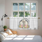 Easter Bunny Kitchen Tier Curtains 36 Inch Long 2 Panel Set,Rod Pocket Half Window Curtains Over Sink,3D Optical Illusion Farmhouse Flower Wood Grain Light Filtering Short Drapes Cafe 27.5"W x 36"L