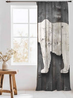 Sheer Curtains 96 Inches Long, Vintage White Brown Bear Semi Sheer Curtains Light Filtering Window Treatment, Retro Country Rustic Wood Grain Privacy Voile Drapes for Living Room Bedroom 52x96 Inch