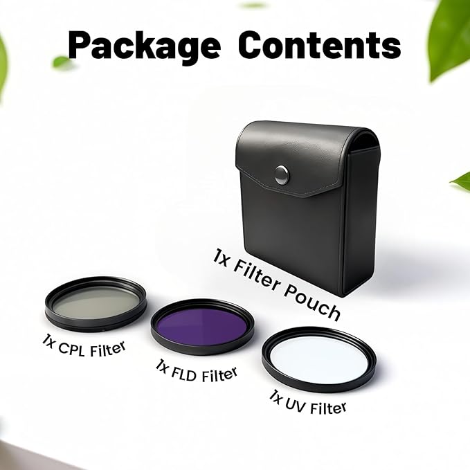 52mm UV+CPL+FLD Lens Filter Kit with Protective Storage Case, Multi-Coated Optical Camera Filters Sets UV Blocking + CPL Polarizer + Fluorescent Filter for Street Photography