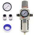 RIH Pneumatics 1/2"NPT Air Filter Pressure Regulator Combo Piggyback, 5 Micron Brass Element, Poly Bowl, Semi-Auto Drain, Metal Bracket, 0-150 psi Gauge Air Tool Compressor Filter with Gauge (1/2"NPT)