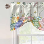 Easter Tie Up Valance Curtains for Windows, Kitchen Curtains Window Shades, Spring Rabbit Ears Foot Colorful Eggs Leaf Floral Light Filtering Roman Curtain Valances for Bedroom/Bathroom/Cafe 42"x18"