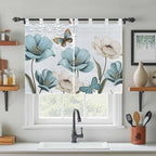 Blue Tulips Bedroom Curtains 63 Inch Length, Window Curtains Tab Top, Watercolor Flowers Butterfly Spring Farmhouse Blue Light Filtering Window Treatments Drapes 42"x63" 2 Panel
