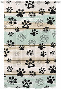 Sheer Curtains 96 Inches Long, Sage Green Beige Farmhouse Semi Sheer Curtains Light Filtering Window Treatment, Black Dog Paw Vintage Wooden Privacy Voile Drapes for Living Room Bedroom 52x96 Inch