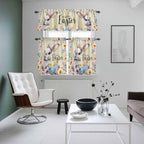 Happy Easter Kitchen Curtains Set 3 Piece for Windows,Rod Pocket Valance and Tier Set 24 Inch Length,Spring Grey Bunny Colorful Eggs Flower Brown Light Filtering Cafe Curtains for Living Room