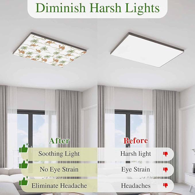 Fluorescent Light Covers for Drop Ceiling Abstract Brown Camels Palm-Trees Magnetic Light Filters, Vintage Deserts Ceiling Shade Filters for Home Classroom Office,2x4 ft,1Pack