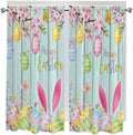 Happy Easter Living Room Curtains 72 Inches length, Spring Bunny Eggs Flower Teal Wood Grain Window Treatment Curtain Drapes, Light Filtering Drapes for Bedroom Laundry Room, 52"x72", 2 Panels
