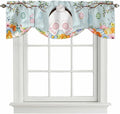 Easter Bunny Tie Up Valance Curtains for Windows, Kitchen Curtains Window Shades, Easter Eggs Spring Farmhouse Wood Grain Teal Blue Light Filtering Curtain Valances for Bedroom/Bathroom/Cafe 60"x18"