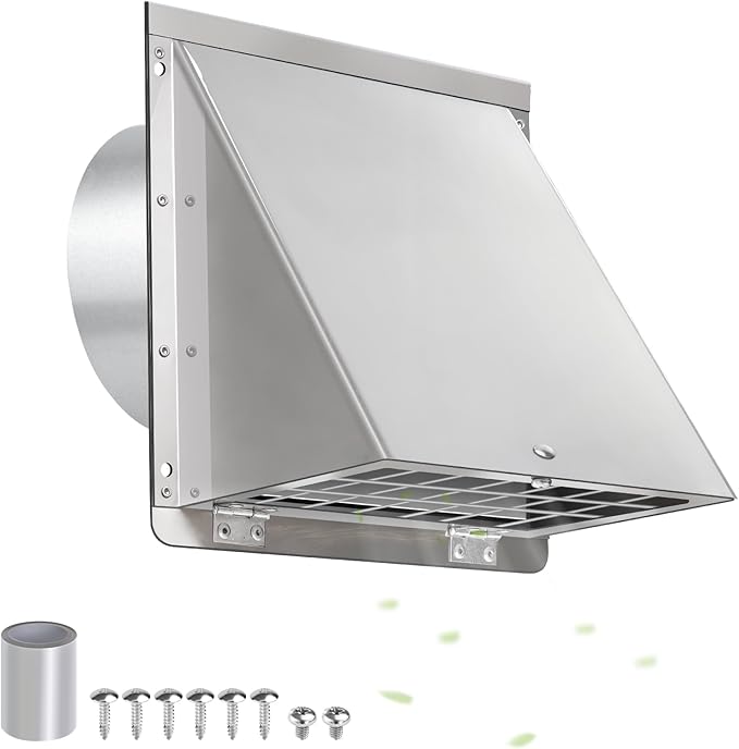 4 Inch Dryer Vent Cover Outside with Mesh with Cushioned Flap,304 Stainless Steel Wall Vent Exhaust Vent Cover,4" Outdoor Dryer Vent Cover Hood Exterior Wall Vent Cover Cap for Range Hood Vent AC Vent