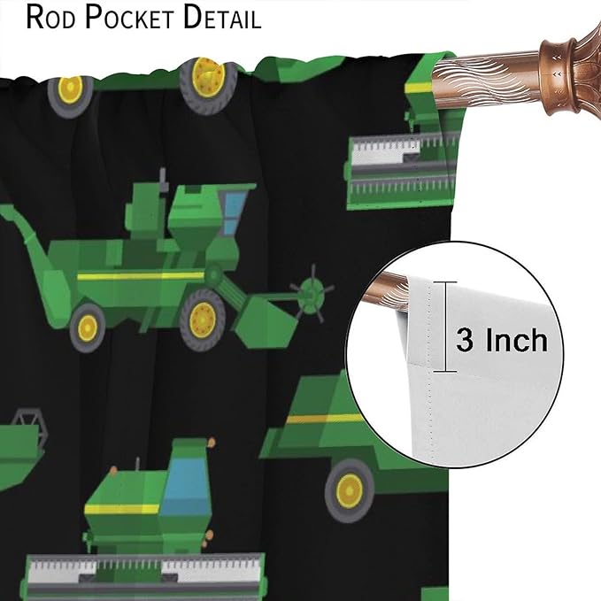 Kids Agriculture Machine Window Curtains, Farm Equipment Tractors Transport Combines Rod Pocket Decorative Windows Curtain for Boys Children Teens Room Decor 55x63in (30% Blackout)