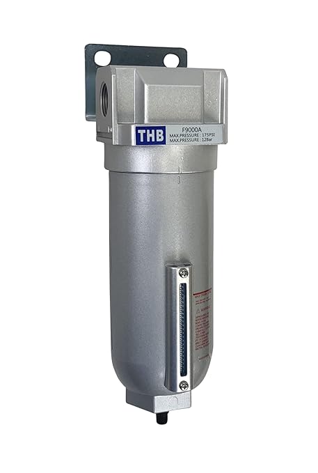 1/2" NPT Industrial Particulate Filter, Removes Water, Moisture, Debris from Compressed Air Lines, 11oz Bowl (175 PSI Max)