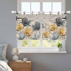Spring Tulips Flower Kitchen Curtains 36 Inch Length, Small Window Curtains Tab Top, Vintage Floral Barn Doors Rustic Beige Light Filtering Short Window Treatments Tier Drapes 27.5"x36" 2 Panel