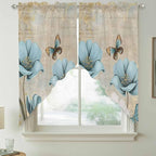 Spring Flowers Swag Valances for Windows, Vintage Rustic Tulips Floral Butterfly Khaki Rod Pocket Kitchen Curtains Valance, Small Window Curtains Swag for Cafe Living Room, 2 Panels, 28x36 inch