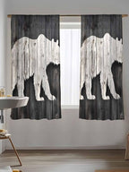 Sheer Curtains 72 Inches Long, White Brown Bear Semi Sheer Curtains Light Filtering Window Treatment, Farmhouse Country Rustic Wooden Grain Privacy Voile Drapes for Living Room Bedroom 52x72 Inch