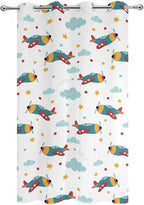 Turquoise Airplane Waterproof Outdoor Curtains for Patio, Windproof Weatherproof Curtains with Weighted Hem, Modern Art Cartoon Aircraft Clouds Light Filtering Privacy Drapes for Porch 54"x 84"
