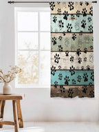 Sheer Curtains 72 Inches Long, Sage Green Brown Paw Prints Semi Sheer Curtains Light Filtering Window Treatment, Vintage Farmhouse Wooden Grain Privacy Voile Drapes for Living Room Bedroom 52x72 Inch